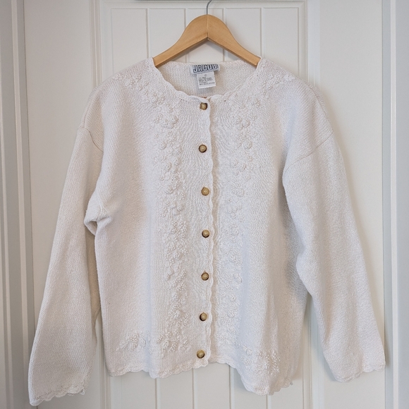 Vintage Jacob White Cotton Ramie Floral Cardigan Size Large - Picture 5 of 9